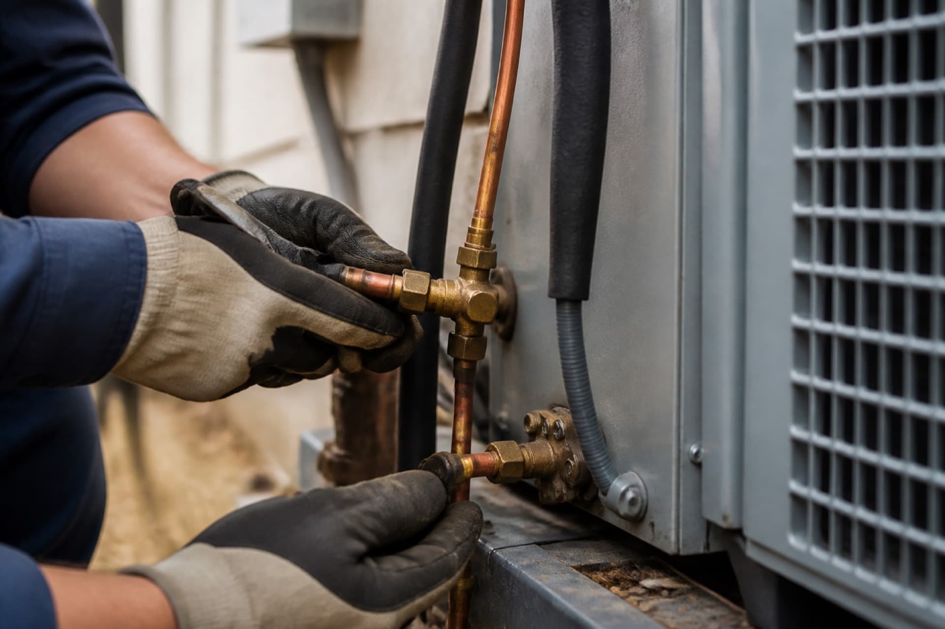 Technician on refrigerant lines